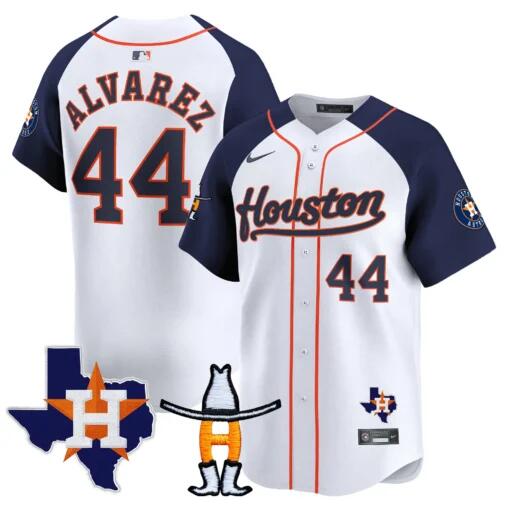 Men's Houston Astros #44 Yordan Alvarez White/Navy Premier Patch Cool Base Stitched Baseball Jersey
